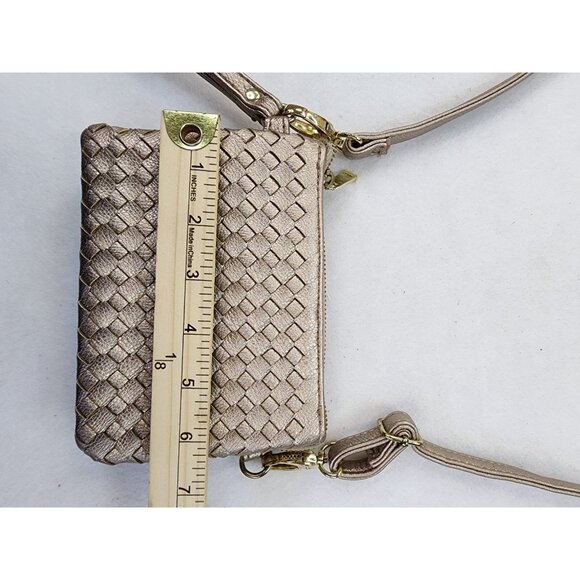 Maurices Beige Gold Basketweave Wristlet Wallet Small Crossbody Shoulder Purse - Picture 7 of 9